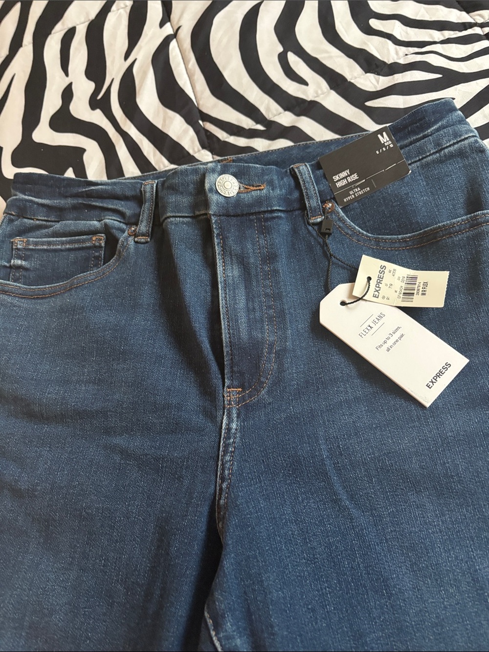Express Skinny High-Rise Jeans in Dark Blue Denim